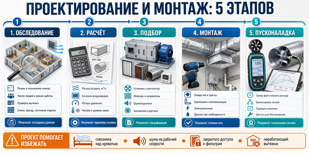 Этапы проектирования, монтажа и настройки приточной вентиляции в квартире или доме