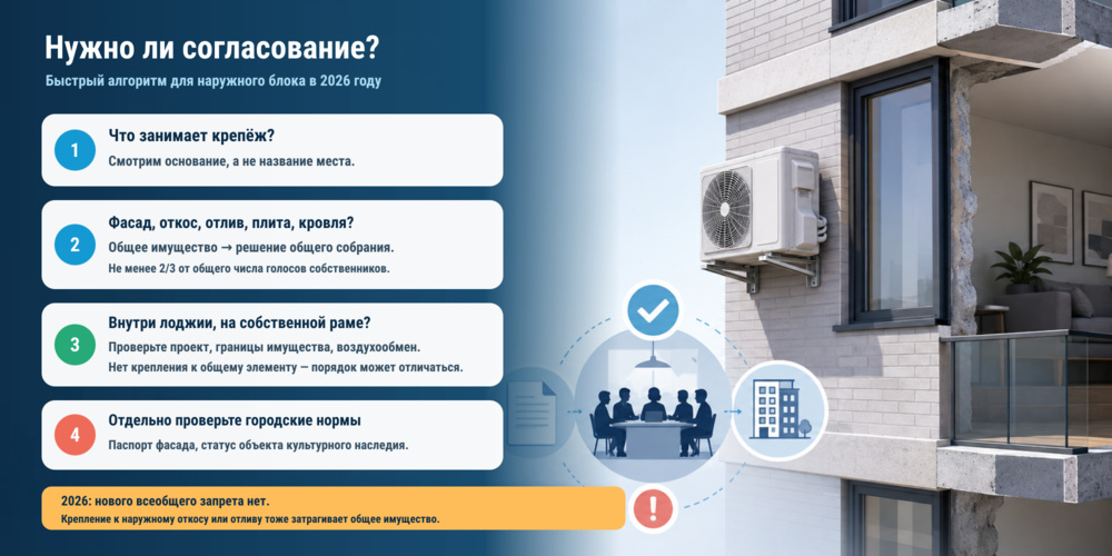 Схема согласования наружного блока кондиционера на фасаде многоквартирного дома