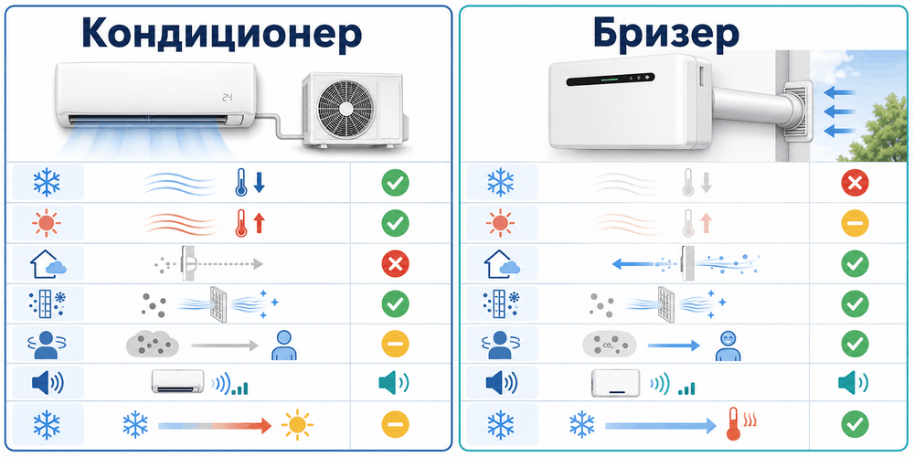 Таблица выбора кондиционера или бризера по задачам квартиры