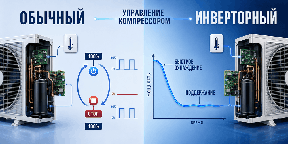 Сравнение принципов работы обычного и инверторного кондиционеров